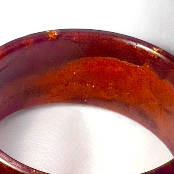 Firery Amber Wide Bangle Bracelet Handcrafted Epoxy Resin Jewelry - Picture 6 of 13